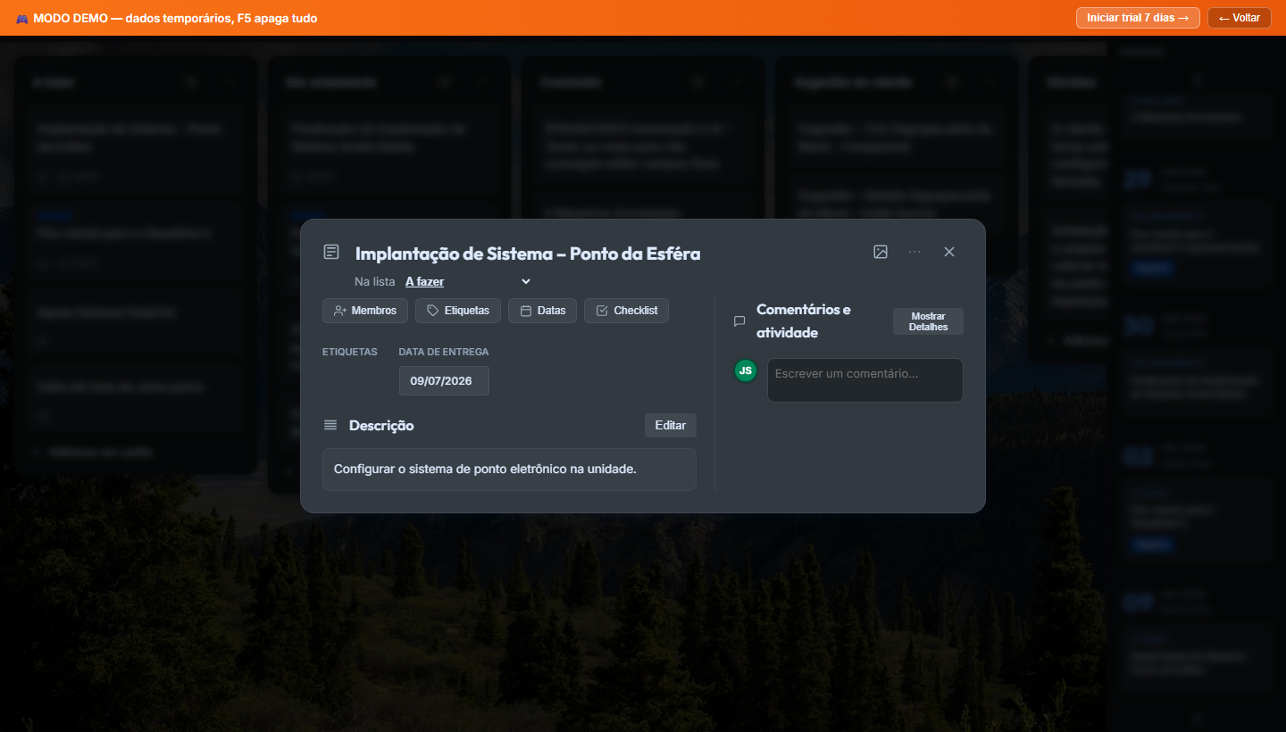 Modal real de detalhes do card do KANBAN